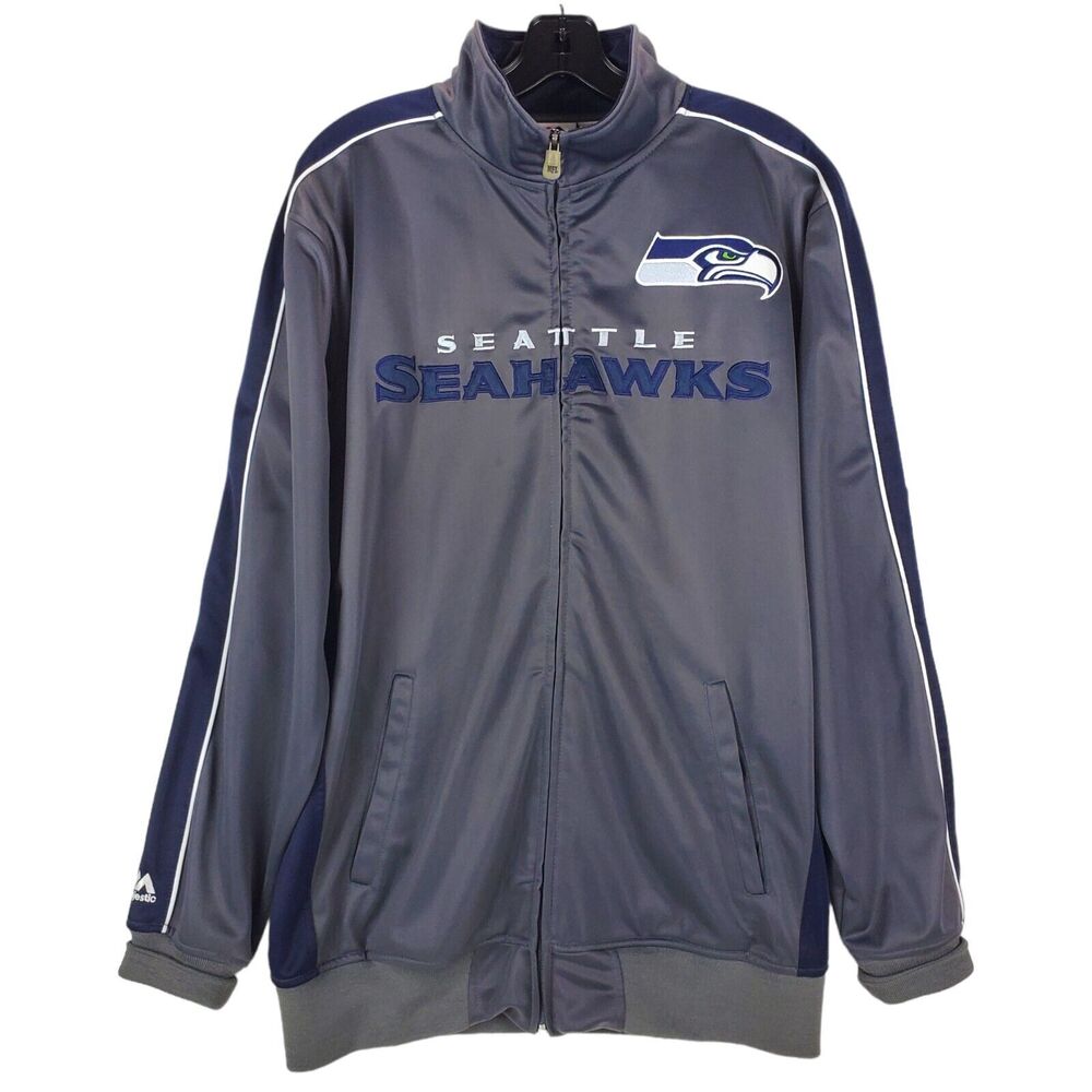 SEATTLE SEAHAWKS Jacket Mens Medium TALL Gray Full Zip Embroidered Spell Out